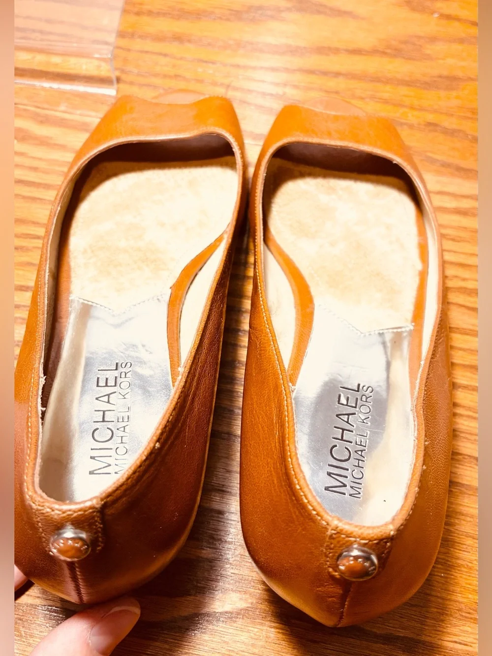 Michael Kors Peep Toe Wedge Pumps Cognac Brown Leather Size 8